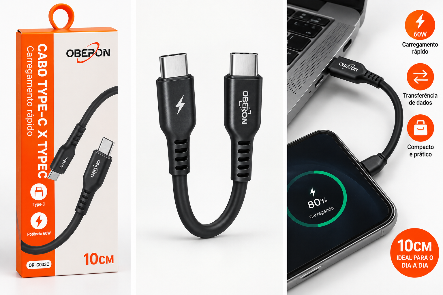 Cabo USB-C para USB-C Oberon OR-C033C 60W...