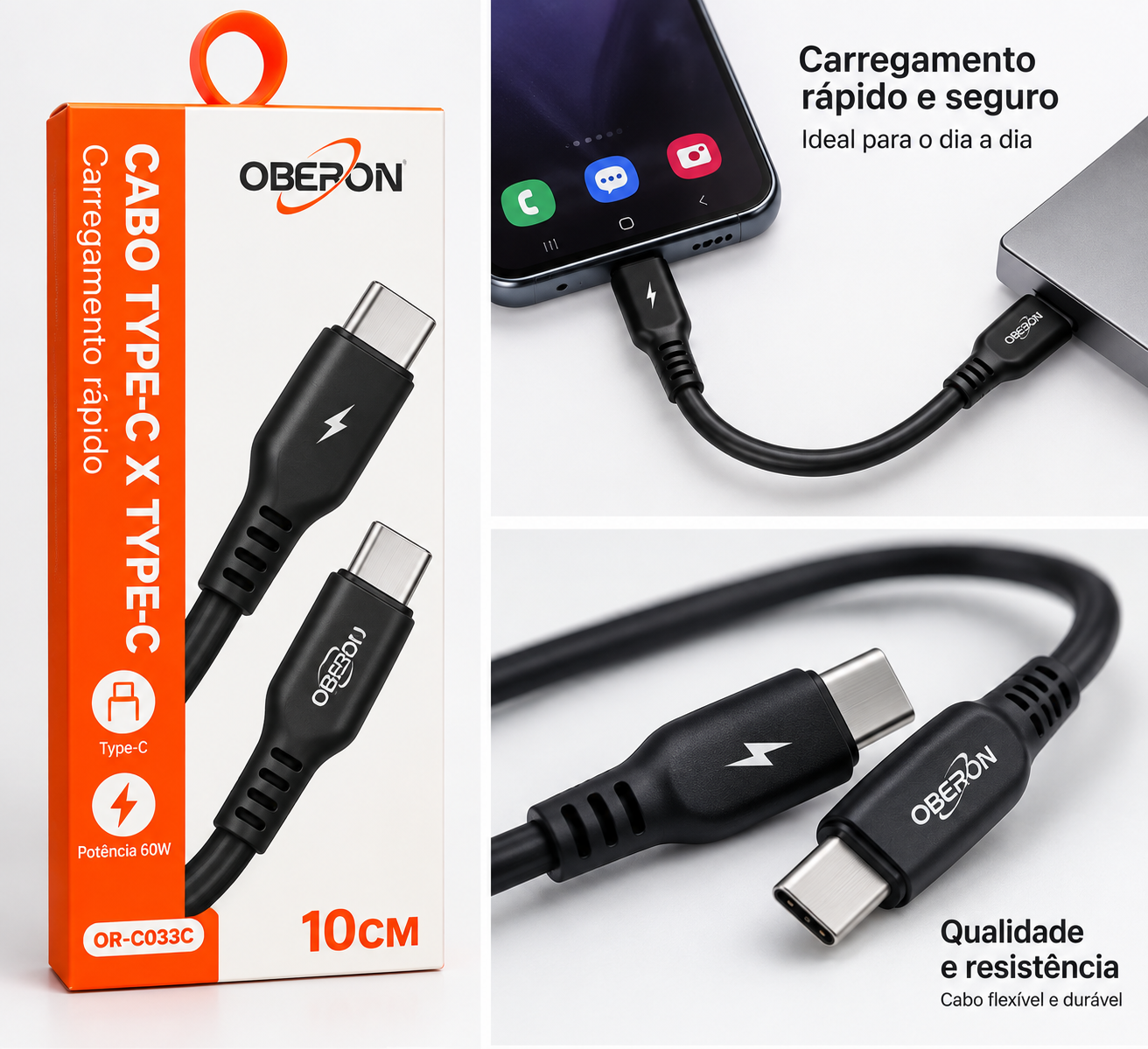 Cabo USB-C para USB-C Oberon OR-C033C 60W...